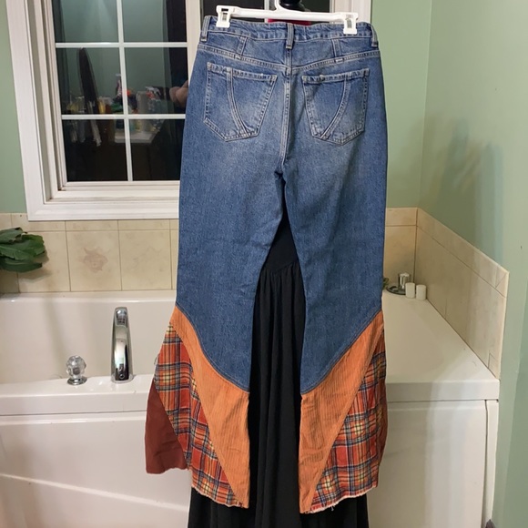 Free People Flashback Flares Blue Jeans Size 28 Plaid - Picture 6 of 12